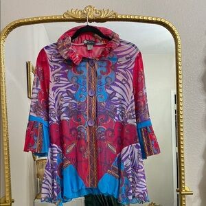 Colorful Women's Top with Ruffle Collar